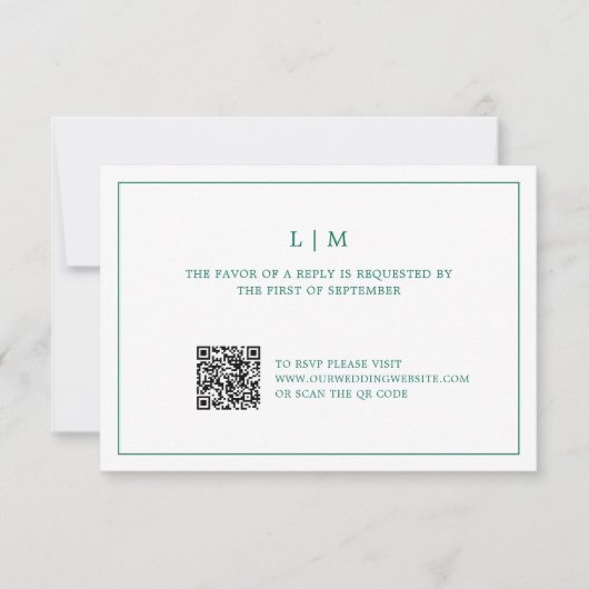 Simple Emerald Green Monogram Elegant Wedding RSVP Karte (Vorderseite)