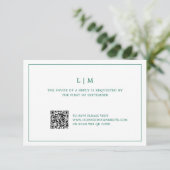 Simple Emerald Green Monogram Elegant Wedding RSVP Karte (Stehend Vorderseite)