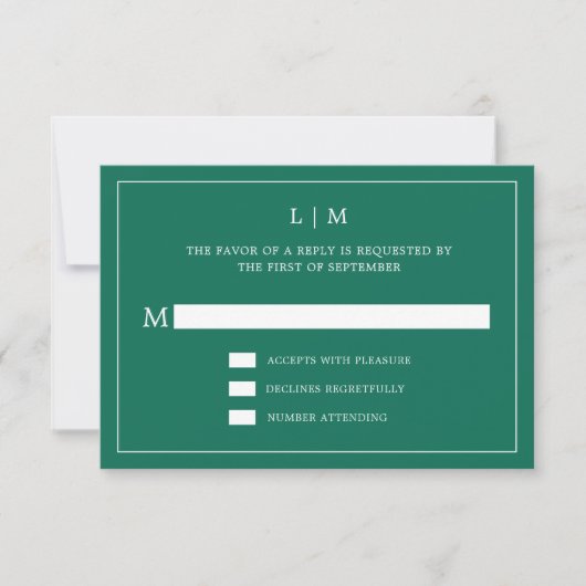 Simple Emerald Green Monogram Elegant Wedding RSVP Karte (Vorderseite)