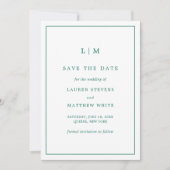Simple Emerald Green Monogram Elegant Wedding Save The Date (Vorderseite)