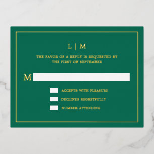 Simple Emerald Green Monogram Elegant Wedding UAWG Folie Einladungspostkarte
