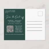 Simple Emerald Green Save the Date QR Code Foto Postkarte (Rückseite)