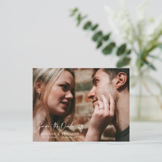 Simple Emerald Green Save the Date QR Code Foto Postkarte (Stehend Vorderseite)