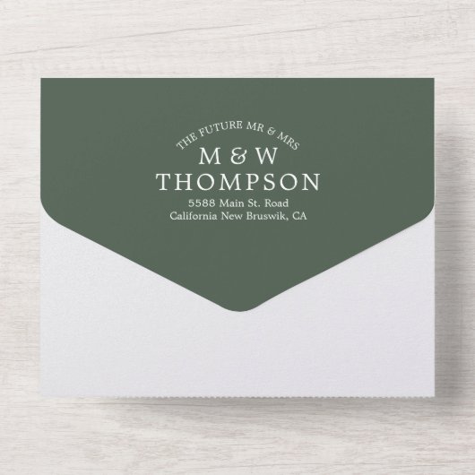 Simple Emerald Green Trendy Foto Wedding All In One Einladung (Rückseite)