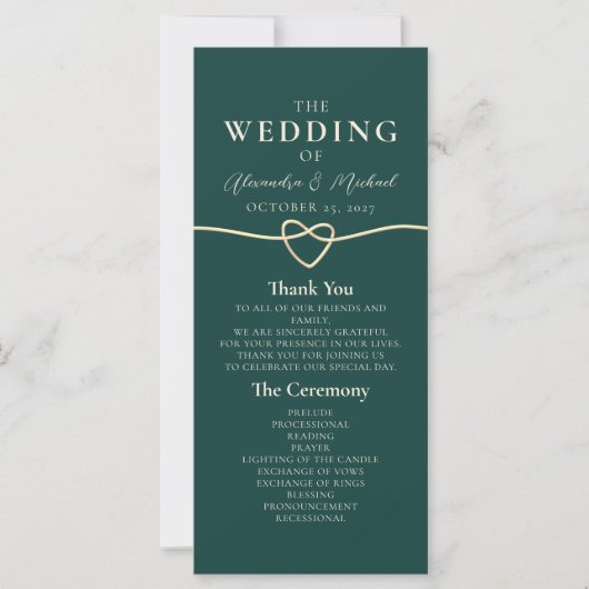 Simple Emerald Green Wedding Program (Vorderseite)