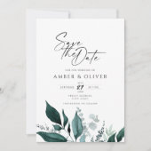 Simple Emerald Greenery Save the Date Einladung (Vorderseite)