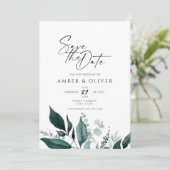 Simple Emerald Greenery Save the Date Einladung (Stehend Vorderseite)