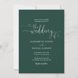 Simple Emerald Hearts Script Foto Wedding Einladung