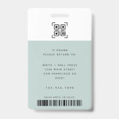 Simple Employee Photo ID | QR Barcode Green Ausweis (Back)