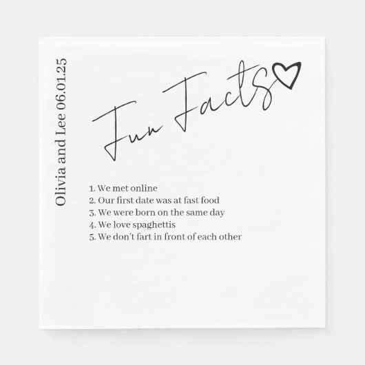 Simple Engagement Party Fun facts Name Wedding Serviette (Vorderseite)