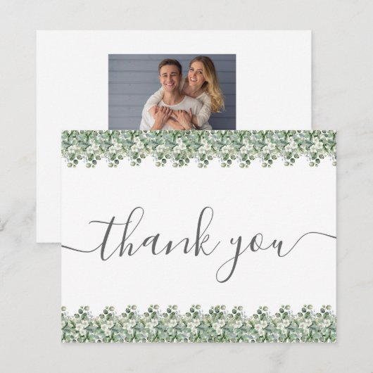 Simple Eucalyptus Greenery Wedding Dankeskarte (Vorne/Hinten)