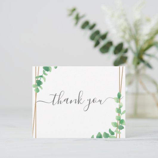 Simple Eucalyptus Greenery Wedding Dankeskarte (Stehend Vorderseite)