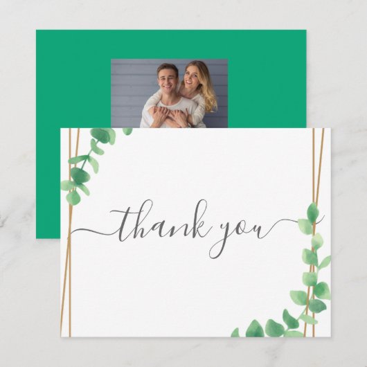 Simple Eucalyptus Greenery Wedding Dankeskarte (Vorne/Hinten)