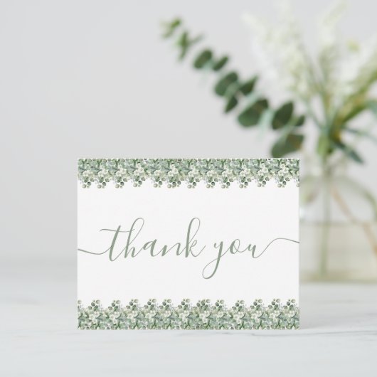 Simple Eucalyptus Greenery Wedding Dankeskarte (Stehend Vorderseite)