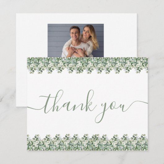 Simple Eucalyptus Greenery Wedding Dankeskarte (Vorne/Hinten)