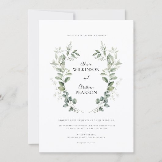 Simple Eucalyptus Greenery Wedding QR Code RSVP Einladung (Vorderseite)