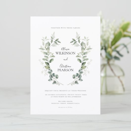 Simple Eucalyptus Greenery Wedding QR Code RSVP Einladung (Stehend Vorderseite)