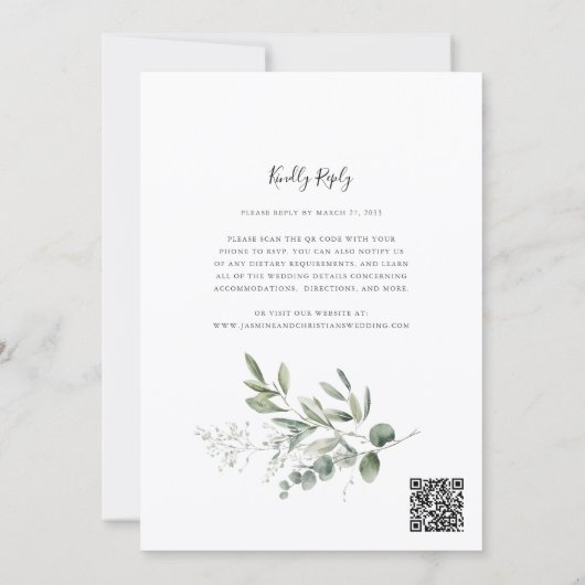 Simple Eucalyptus Greenery Wedding QR Code RSVP Einladung (Rückseite)