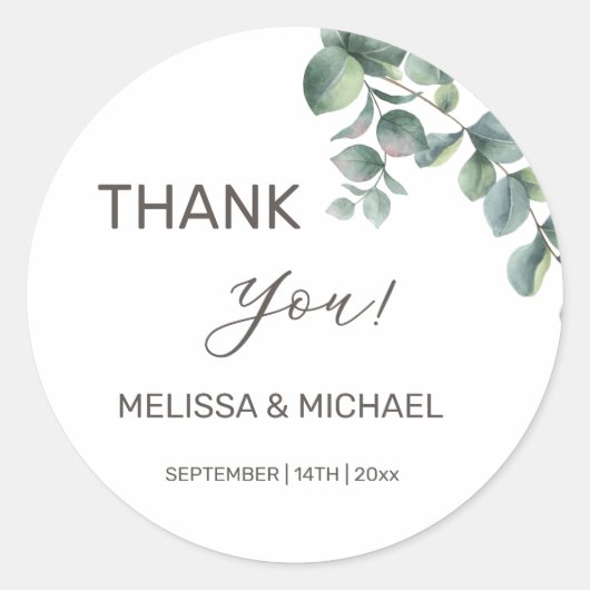 Simple Eucalyptus Leave Wedding Thank You Runder Aufkleber (Vorderseite)