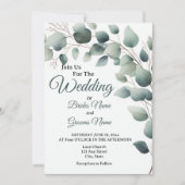 Simple Eucalyptus Wedding Invitation Einladung (Vorderseite)