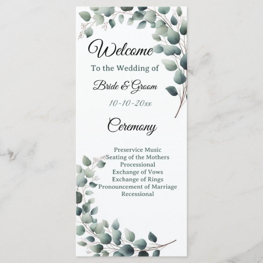 Simple Eucalyptus Wedding Programm (Vorderseite)