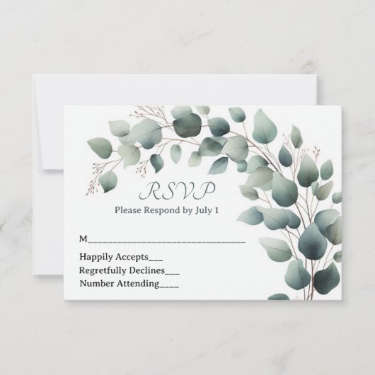 Simple Eucalyptus Wedding RSVP Card Karte (Vorderseite)