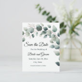 Simple Eucalyptus Wedding Save the Date Postcard Postkarte (Stehend Vorderseite)