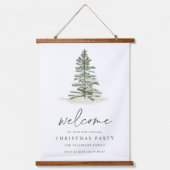 Simple Evergreen Christmas Welcome Sign Wandteppich Mit Holzrahmen (Vorderseite)