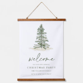 Simple Evergreen Christmas Welcome Sign Wandteppich Mit Holzrahmen