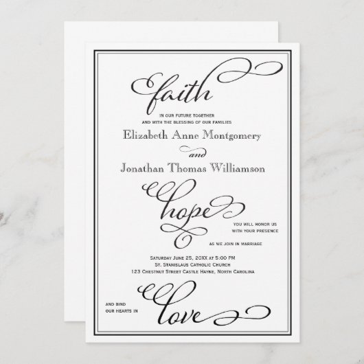 Simple Faith Hope Liebe Script Hochzeitseinladung Einladung (Vorne/Hinten)