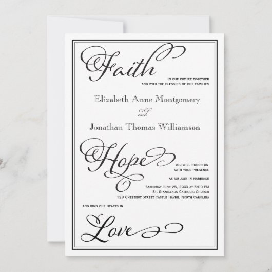 Simple Faith Hope Liebe Script Hochzeitseinladung Einladung (Vorderseite)