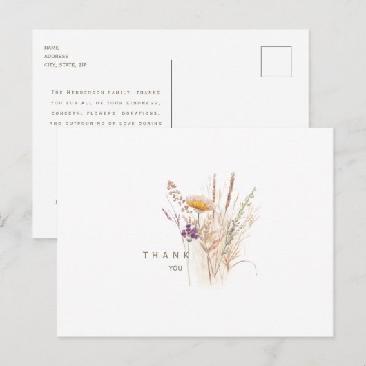 Simple Fall Floral Beerdigung Danke Postkarte (Vorne/Hinten)