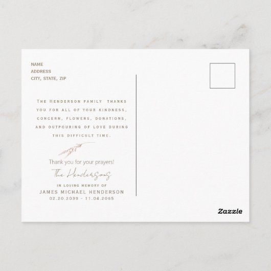 Simple Fall Floral Beerdigung Danke Postkarte (Rückseite)