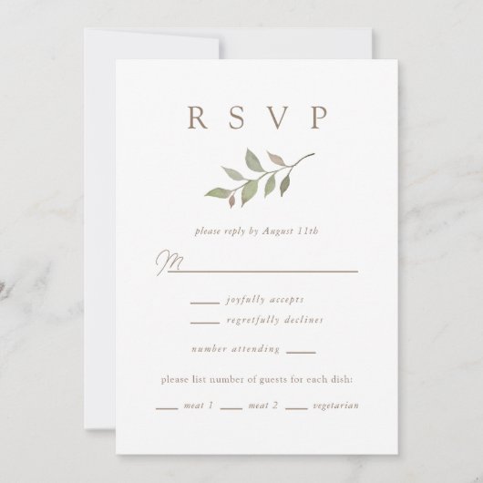 Simple Fall Greenery Elegant Script Wedding RSVP (Vorderseite)