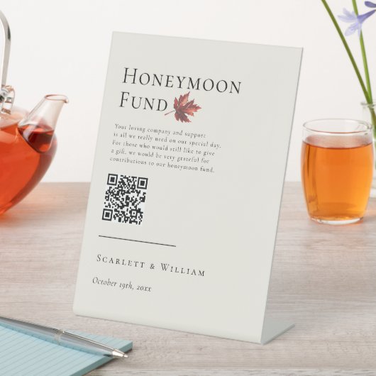 Simple Fall Leaf Cream Wedding Honeymoon Fund Sockelschild (In Situ)