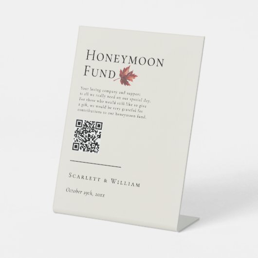 Simple Fall Leaf Cream Wedding Honeymoon Fund Sockelschild (Vorderseite)