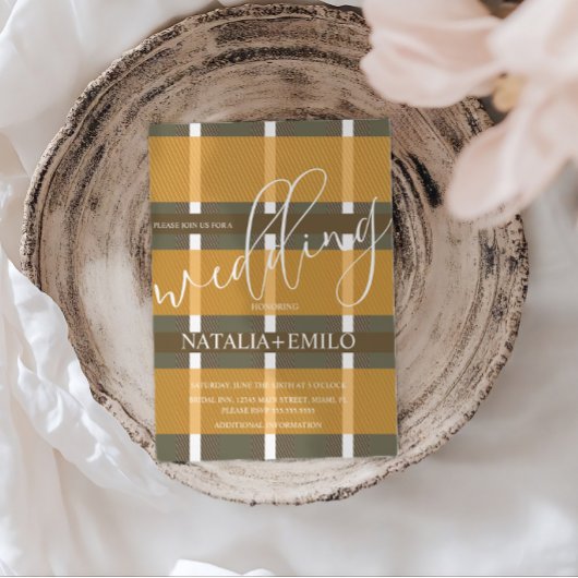 Simple Fall Wedding Plaid  Einladung