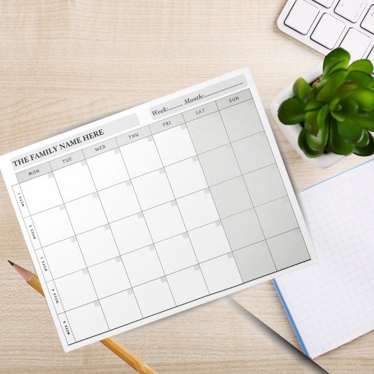 Simple Family Planner Calendar Notepad 2026 Notizblock