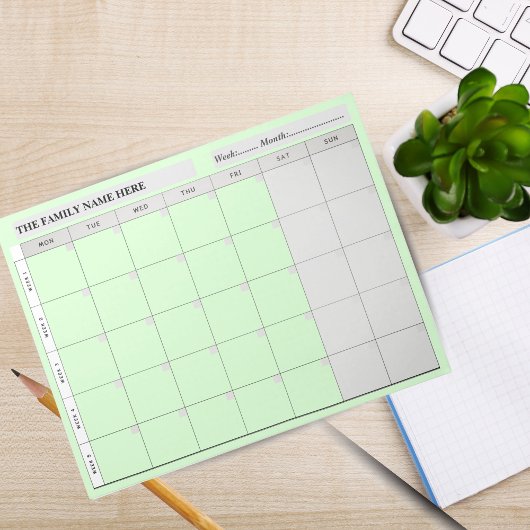 Simple Family Planner Calendar Notepad - Green Notizblock