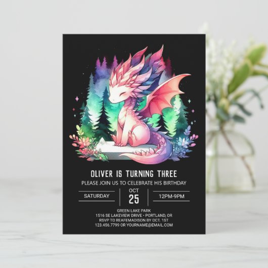 Simple Fantasy Dragon Birthday Einladung (Stehend Vorderseite)