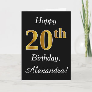 Simple Faux Gold 20th Birthday + Custom Name Card Karte