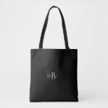 Simple Favor Bridesmaid Monogram Black  Tasche<br><div class="desc">Monogramm-Tasche.  Brautjungfrau Geschenk.  Ja.  Schwarzer Hintergrund.  Graues Monogramm.</div>