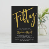 Simple Fiftieth Gold Script 50th Birthday Party Einladung (Stehend Vorderseite)