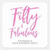 Simple Fifty and Fabulous Pink 50th Birthday Party Quadratischer Aufkleber (Vorderseite)