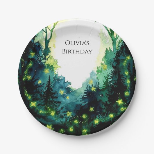 Simple Firefly Woodland Birthday Pappteller (Vorderseite)