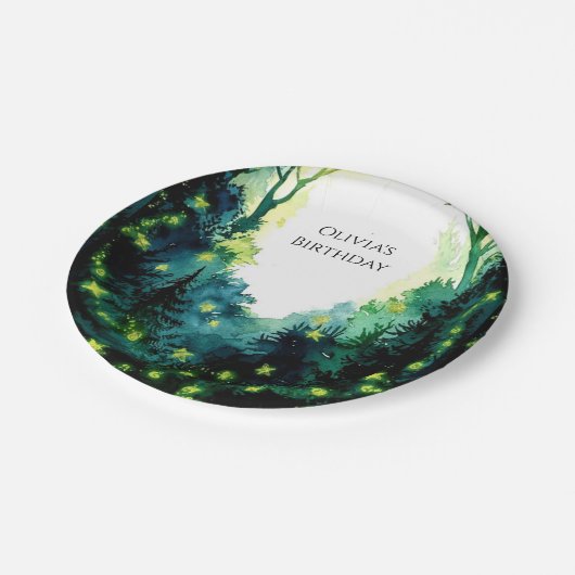 Simple Firefly Woodland Birthday Pappteller (Schrägansicht)