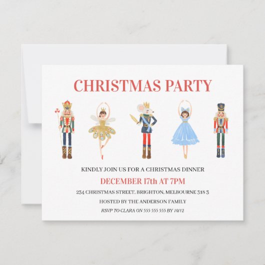 Simple Five Characters Nutcracker Christmas Party Einladung (Vorderseite)