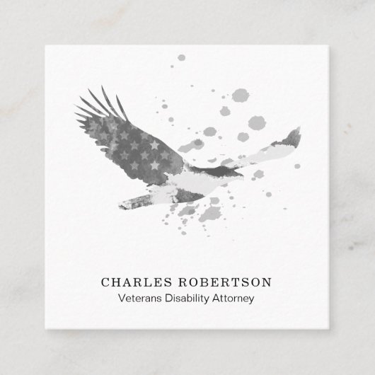 ** Simple Flag USA American Eagle Schwarz-weiß Quadratische Visitenkarte (Vorderseite)