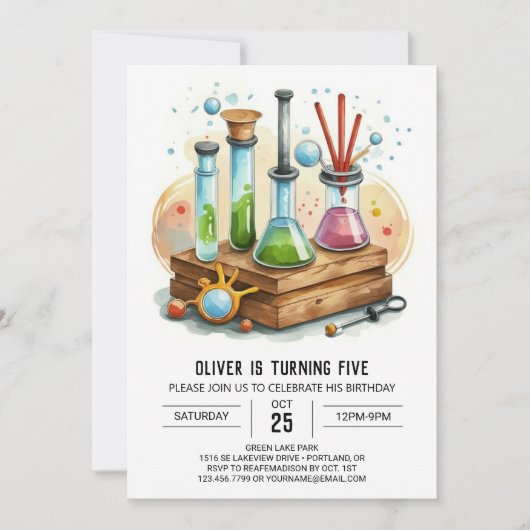 Simple Flask Chemistry Scientistry Birthday Einladung (Vorderseite)