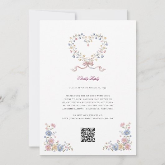Simple Floral all in one wedding website qr code Einladung (Rückseite)